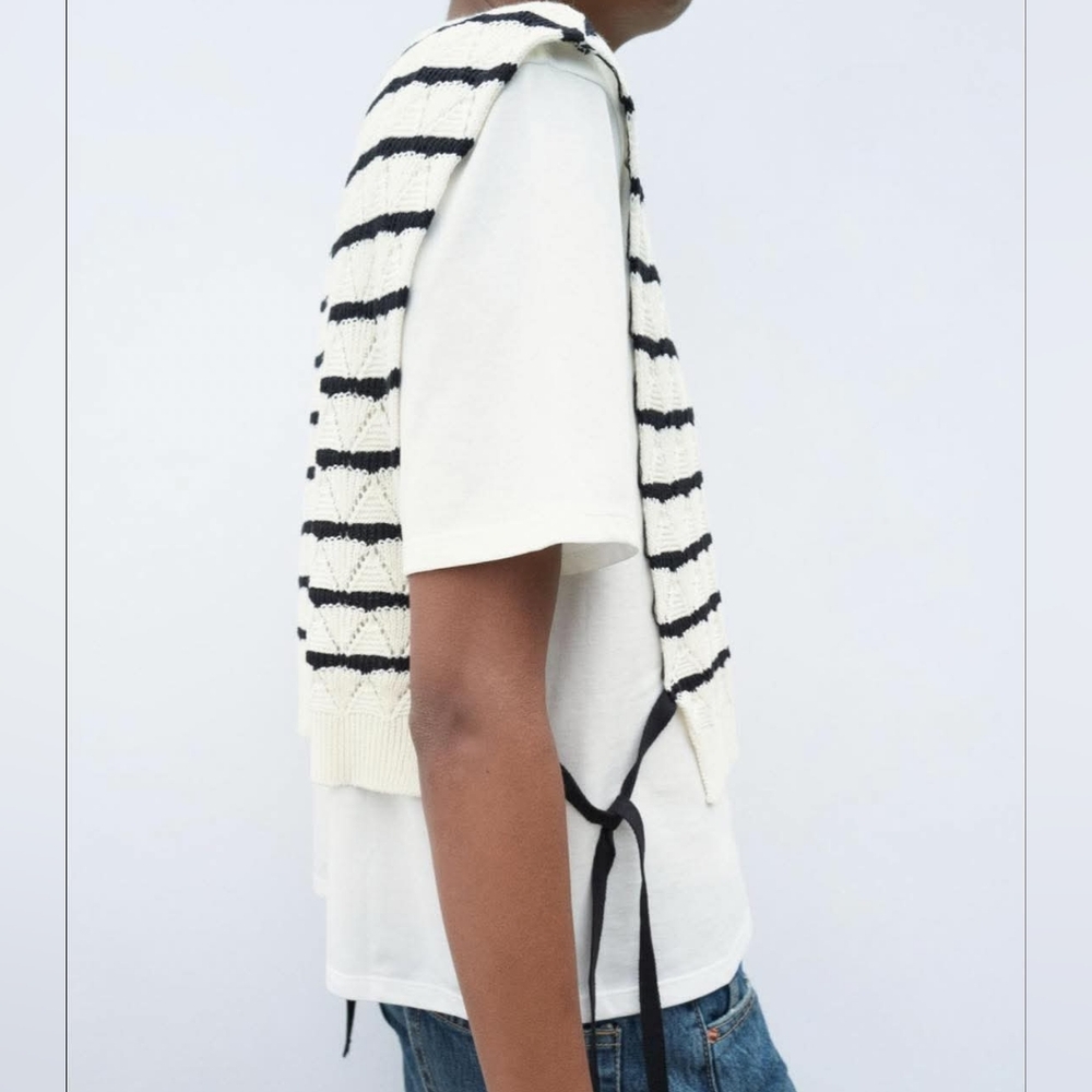 Zara Striped Knit Vest Combination T-Shirt with Side Bows Size Large - Picture 3 of 13